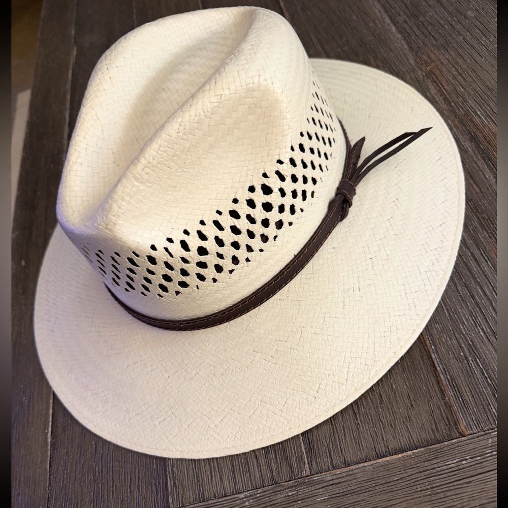 Stetson Cream Straw Fedora with Brown Band